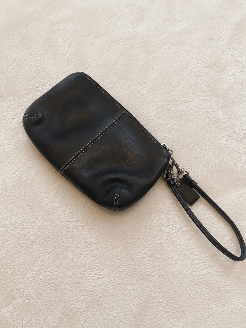 Coach Black Leather Wristlet Clutch with Silver Buckle